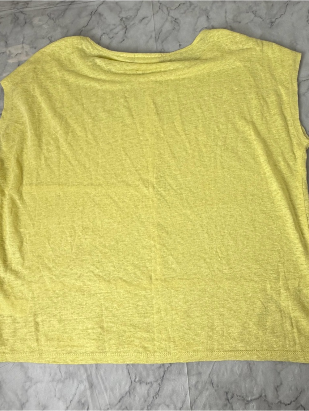 100% Linen Top Chartreuse Yellow Blouse Cap Sleeve Lightweight M Summer Boxy - Picture 4 of 10